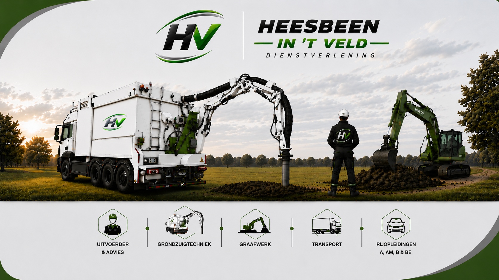 Grondzuigwagen, uitvoerder en graafmachine van Heesbeen in 't Veld Dienstverlening